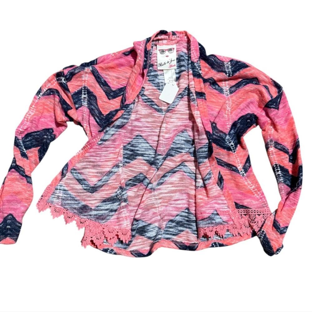 Girls Belle Du Jour Pink and Navy Chevron Knit - Picture 2 of 4